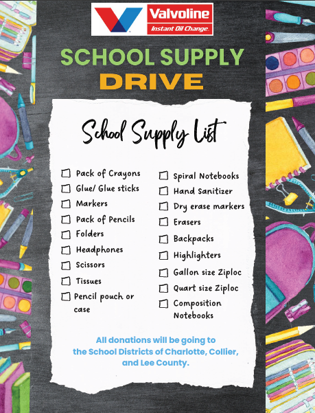 Florida School Supplies needed supplies list