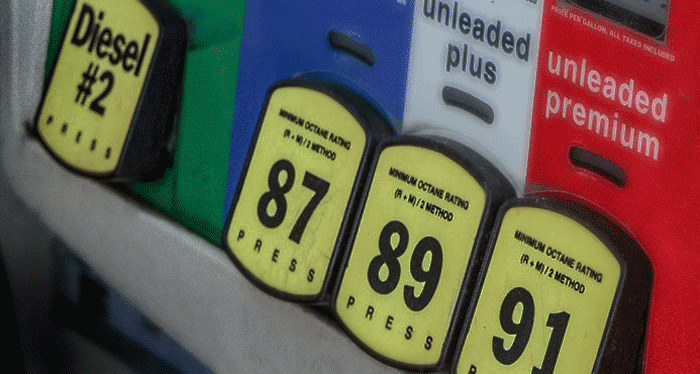 Gas/fuel pump with octane and fuel choices visible